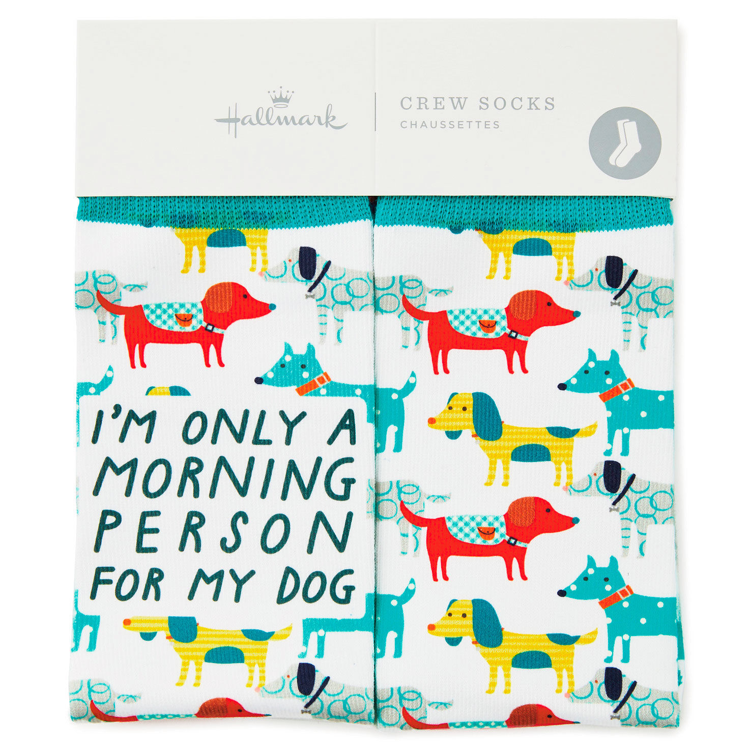 Morning Person Dog Illustrations Novelty Crew Socks  image number 2