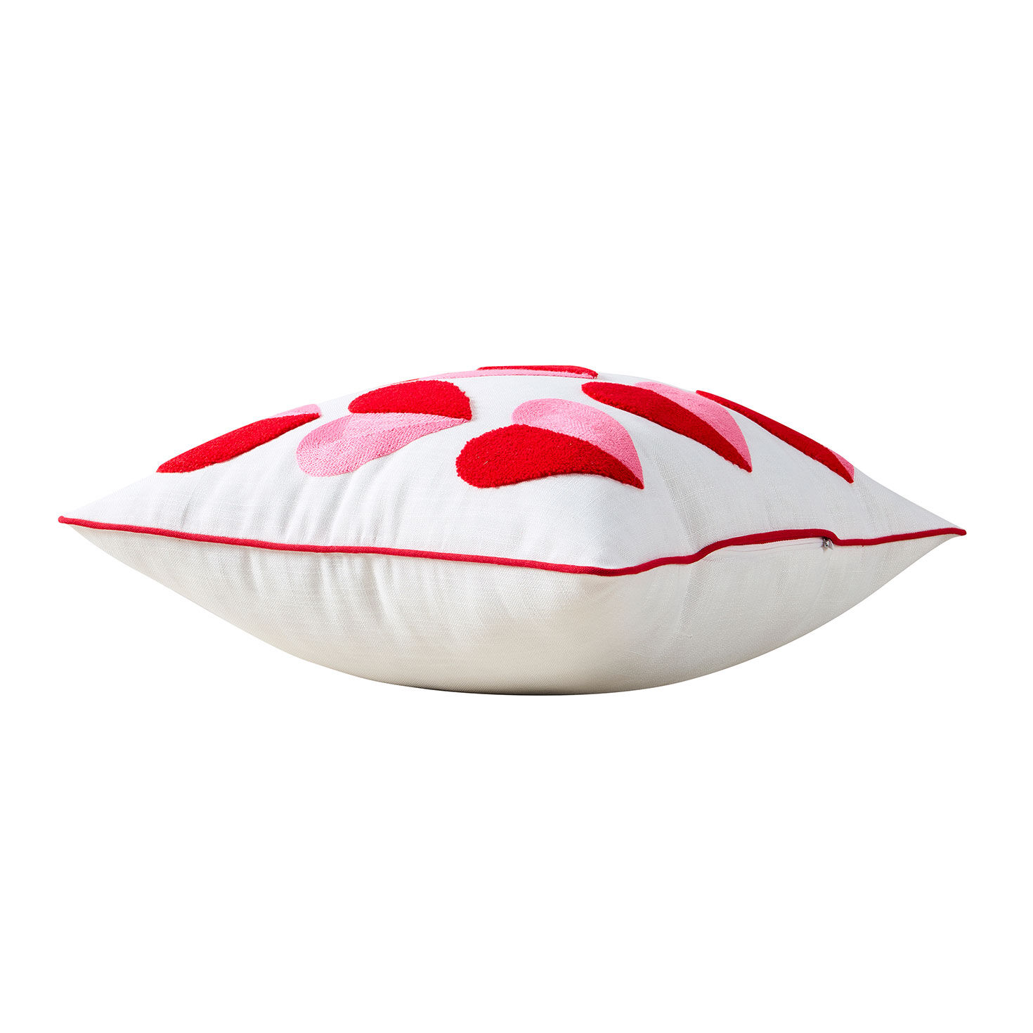 Pink and Red Hearts on White Throw Pillow side image number 4