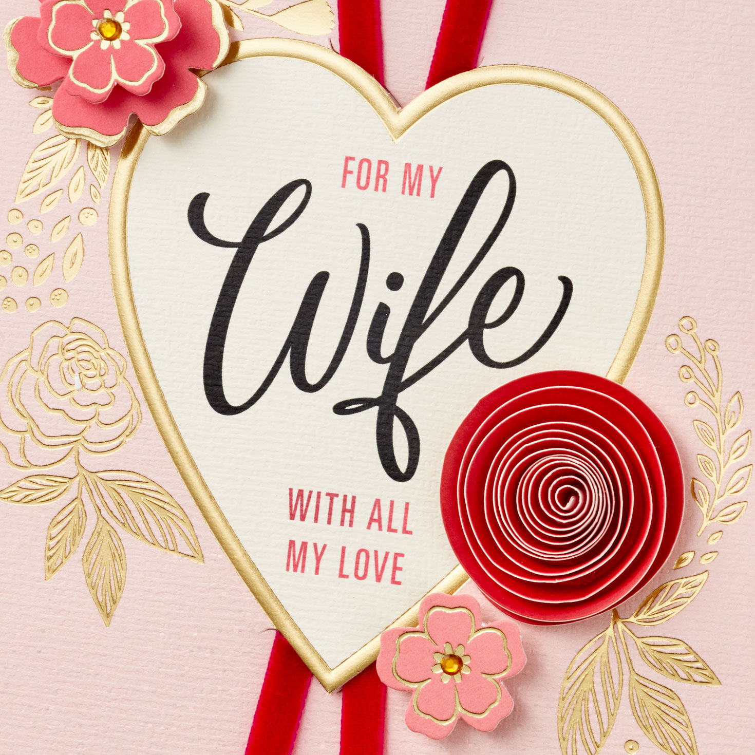 Heart and Flowers Wife Valentine's Day Card Cover Detail image number 5