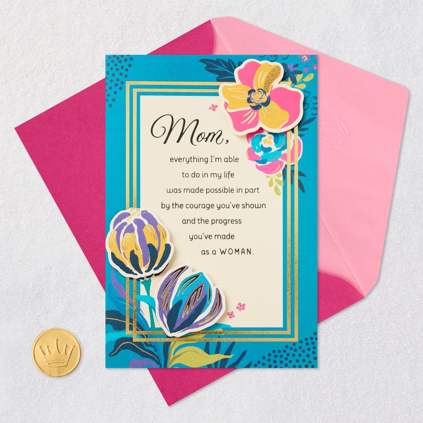 Bright Flowers Mom Mother's Day Card From Daughter Card Front with Envelope and Gold Seal image number 6