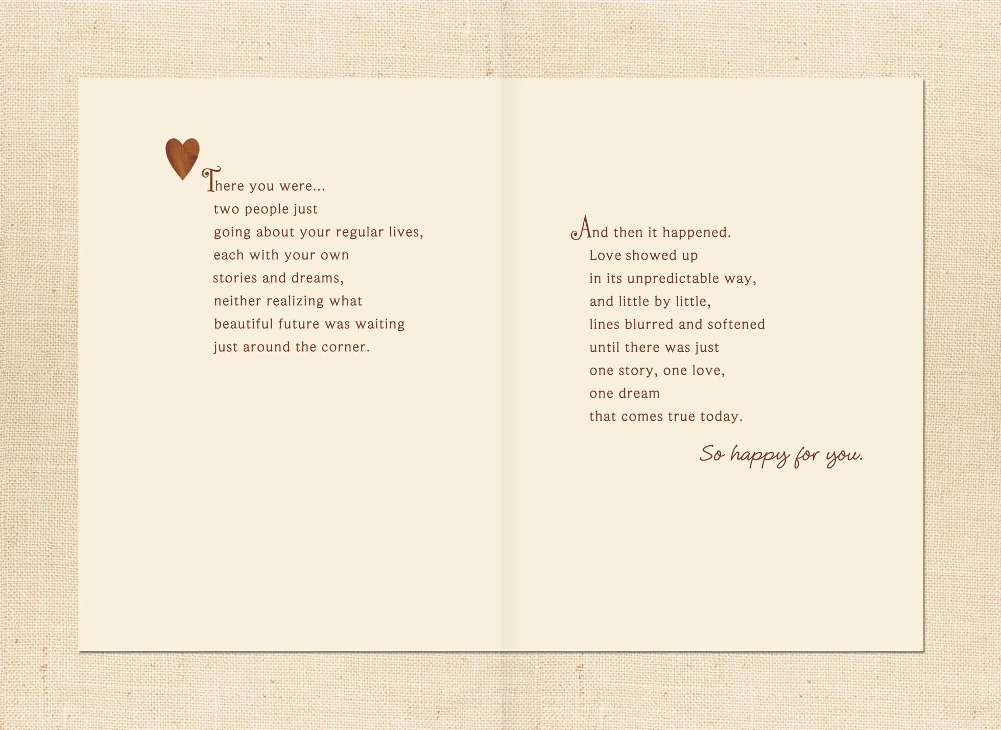 Two Hearts, One Love Story Wedding Card