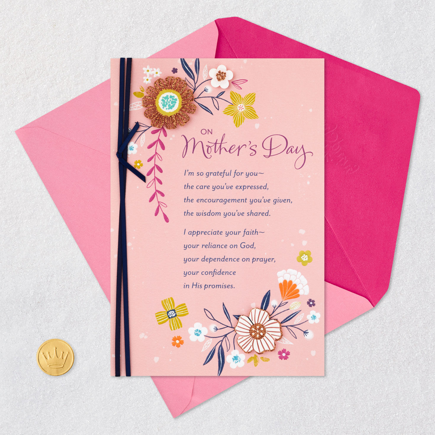 Modern Flower Sketches Religious Mother's Day Card Card Front with Envelope and Gold Seal image number 6