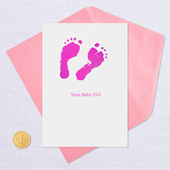 Pink Footprints New Baby Girl Card, , large image number 5