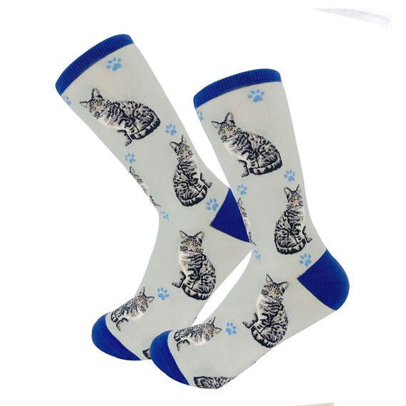 E&S Pets Silver Tabby Cat Novelty Crew Socks