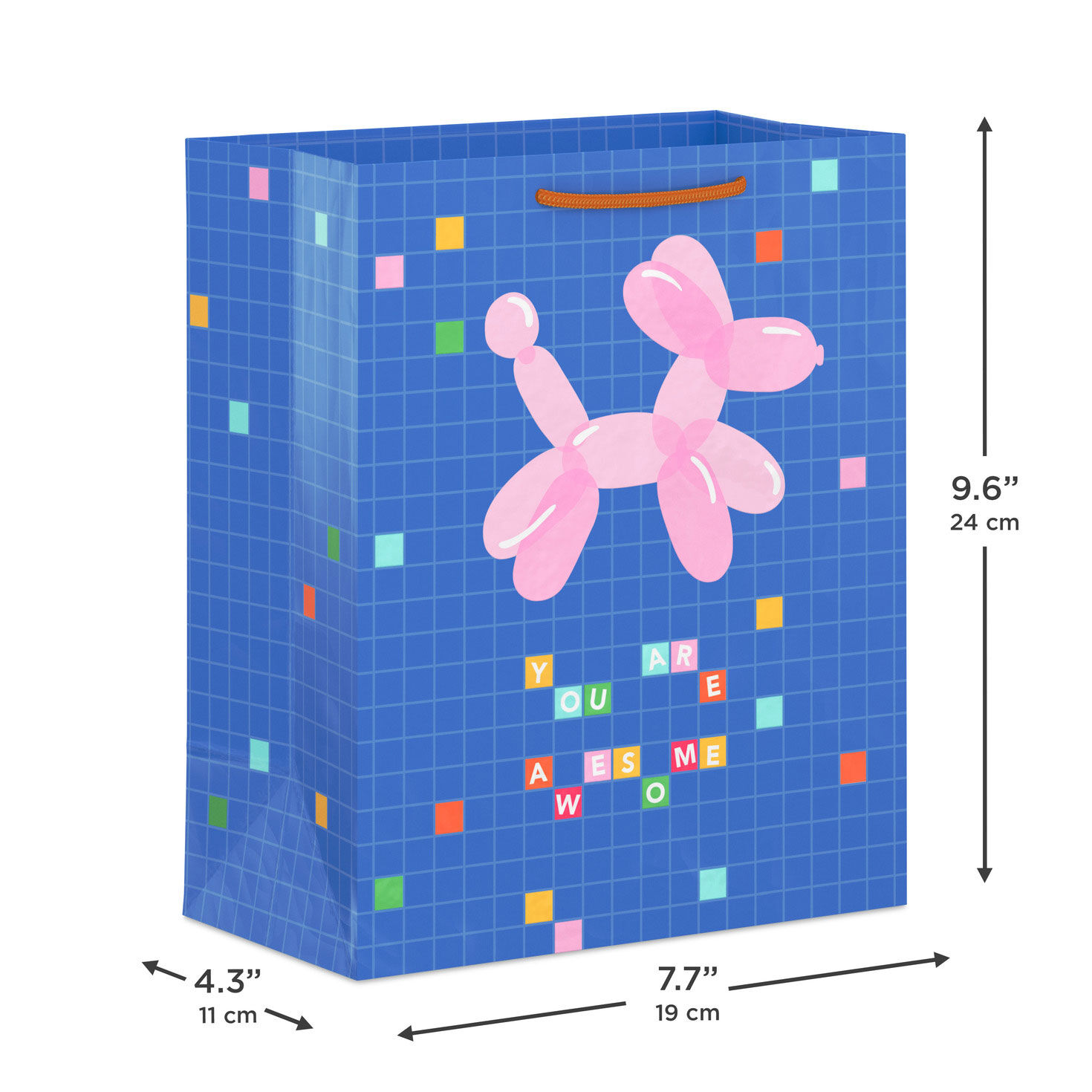 Pink Dog on Blue Medium Gift Bag measurement image number 3