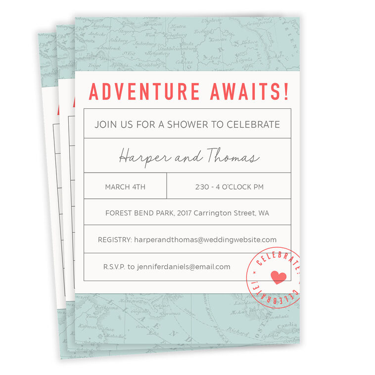 Adventure Awaits Flat Wedding Shower Invitation