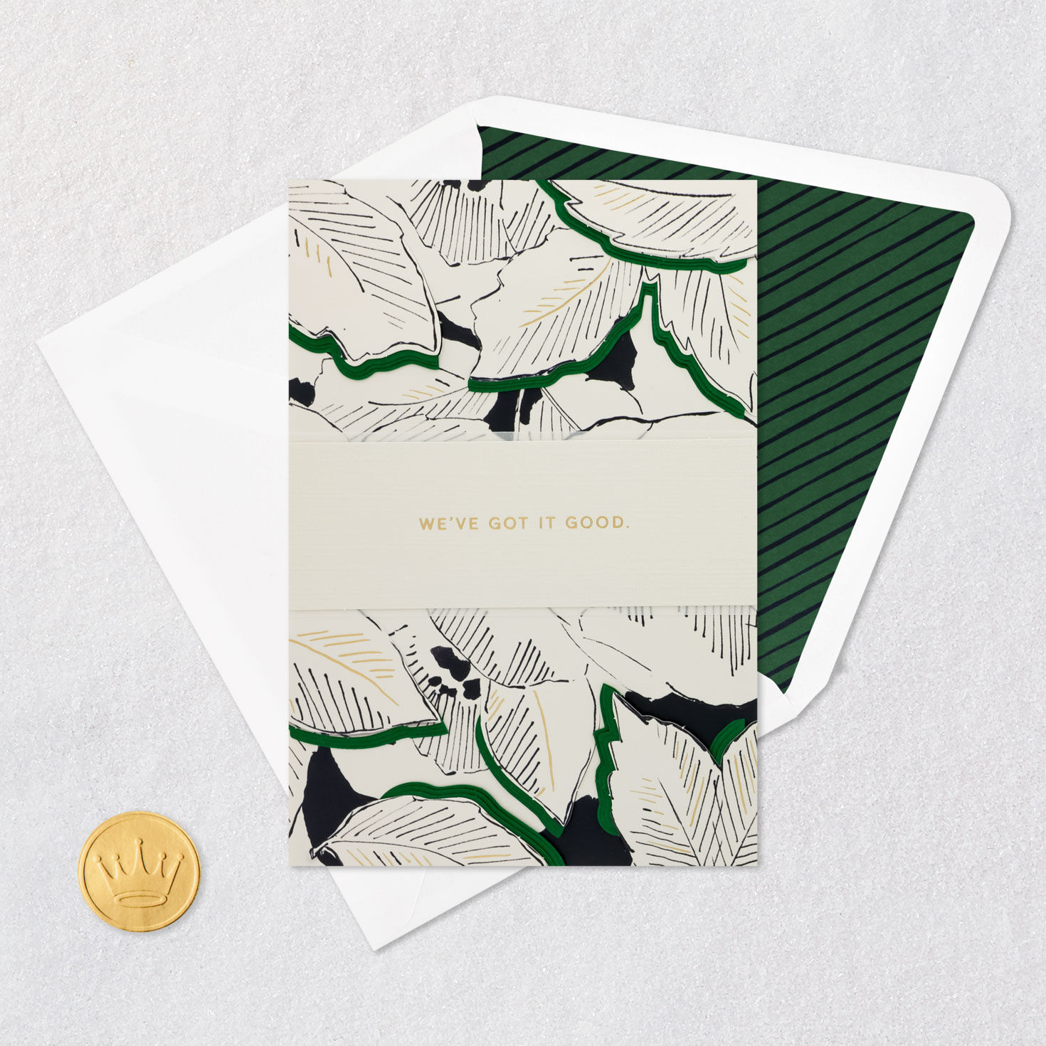 Hunter Green and Gold Leaves Anniversary Card Card Front with Envelope and Gold Seal image number 5