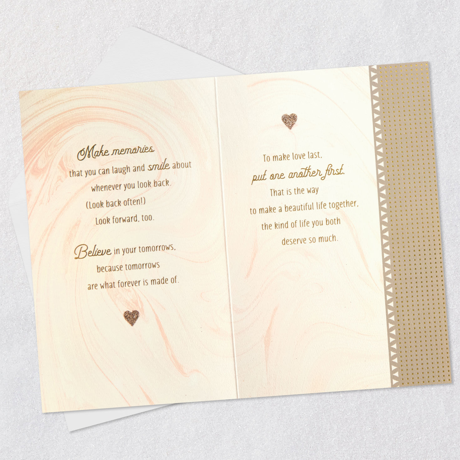 Sparkly Gold Wedding Cake With Heart Wedding Card Open card with envelope image number 5