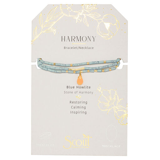 Gold, Sunstone and Blue Howlite Wrap Bracelet/Necklace With Teardrop Charm, 
