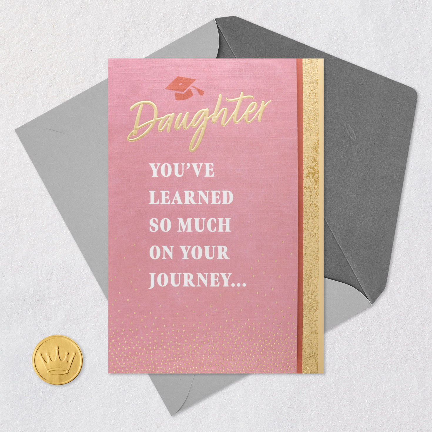 Pink and Gold Daughter College Graduation Card Card Front with Envelope and Gold Seal image number 5