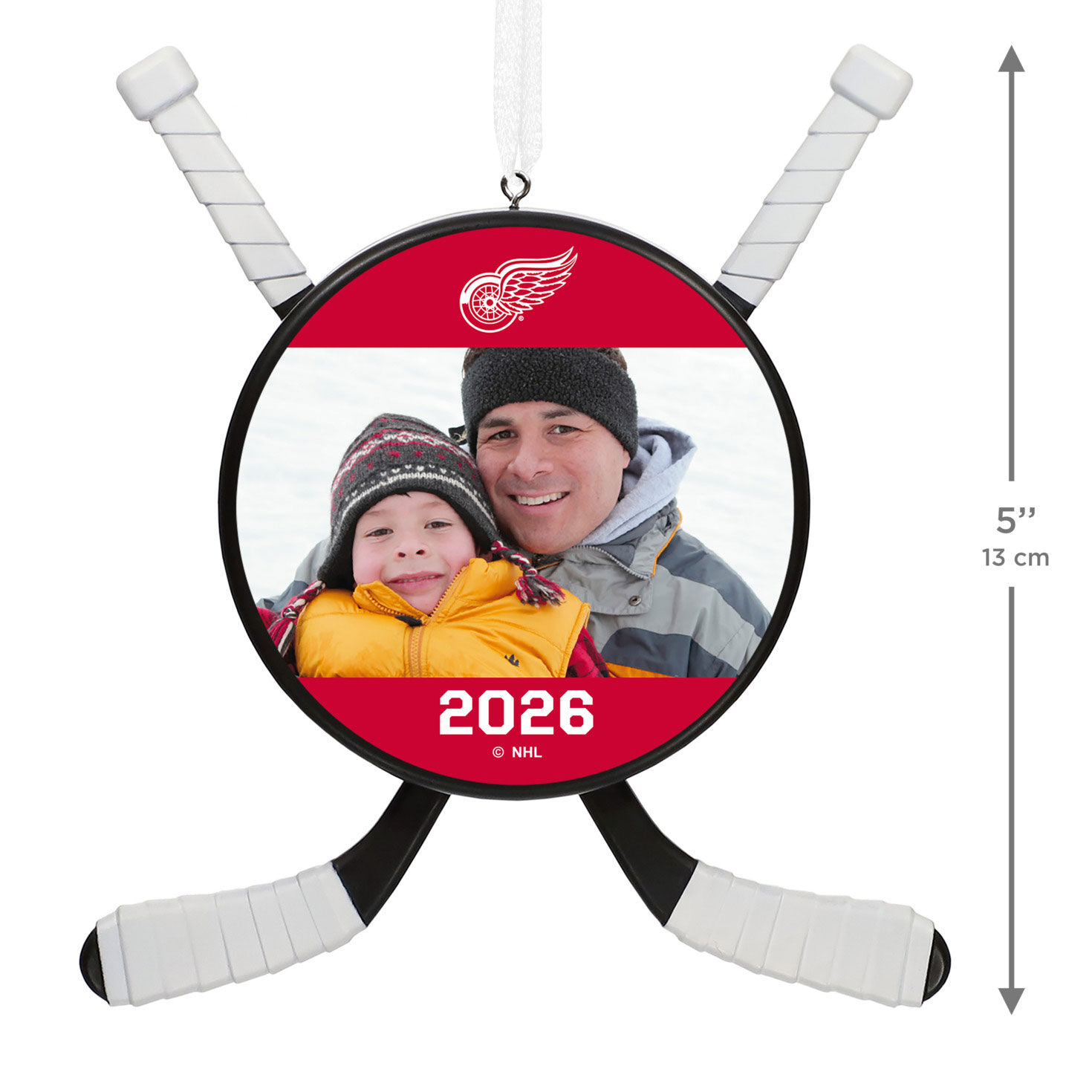 NHL Detroit Red Wings&reg; Hockey Personalized Ornament, Custom Photo and Text measurement image number 3