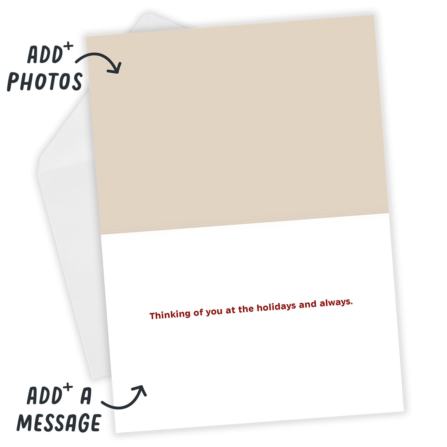 Red Vintage Design Personalized Christmas Card Open Card with Envelope indicating personalization image number 3