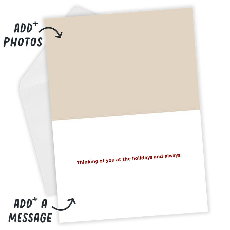 Red Vintage Design Personalized Christmas Card Open Card with Envelope indicating personalization image number 3