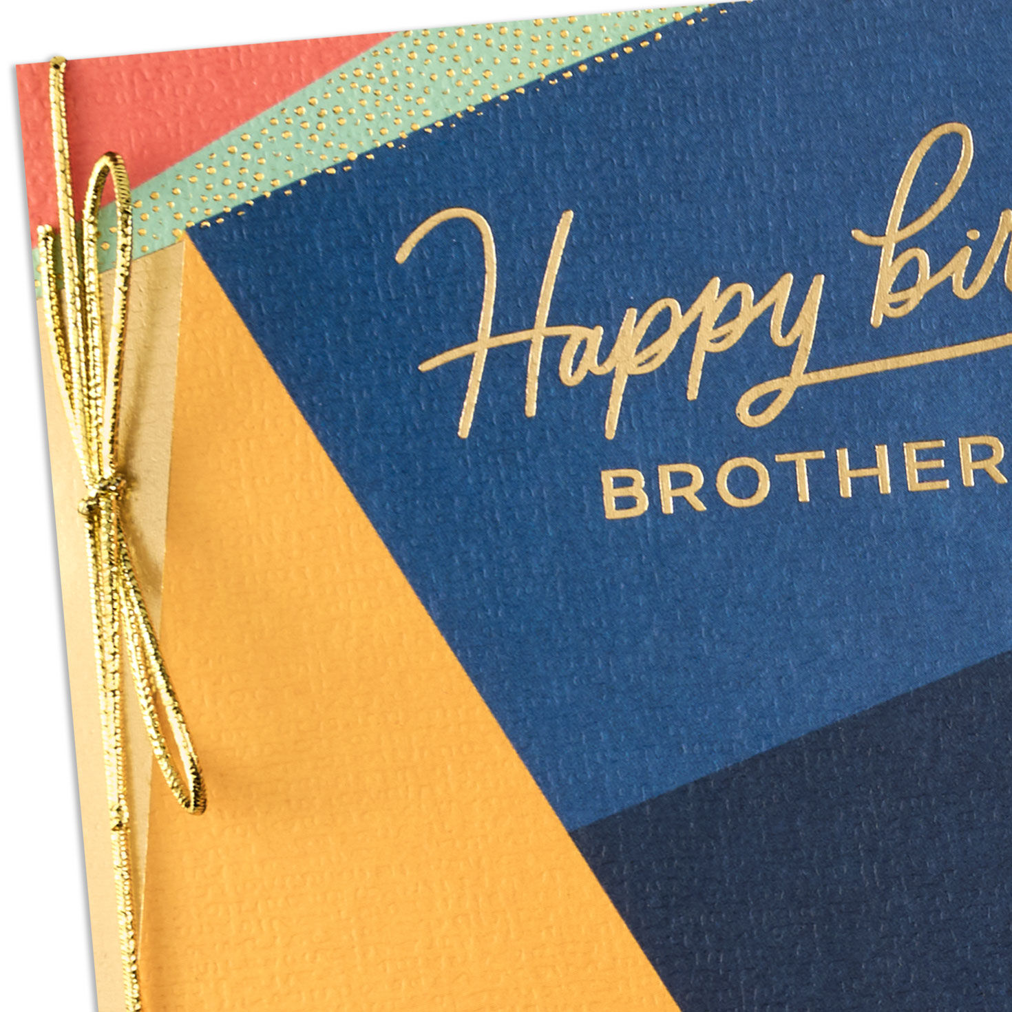 Abstract Navy, Gold, Coral Brother-in-law Birthday Card Card Front Detail image number 4