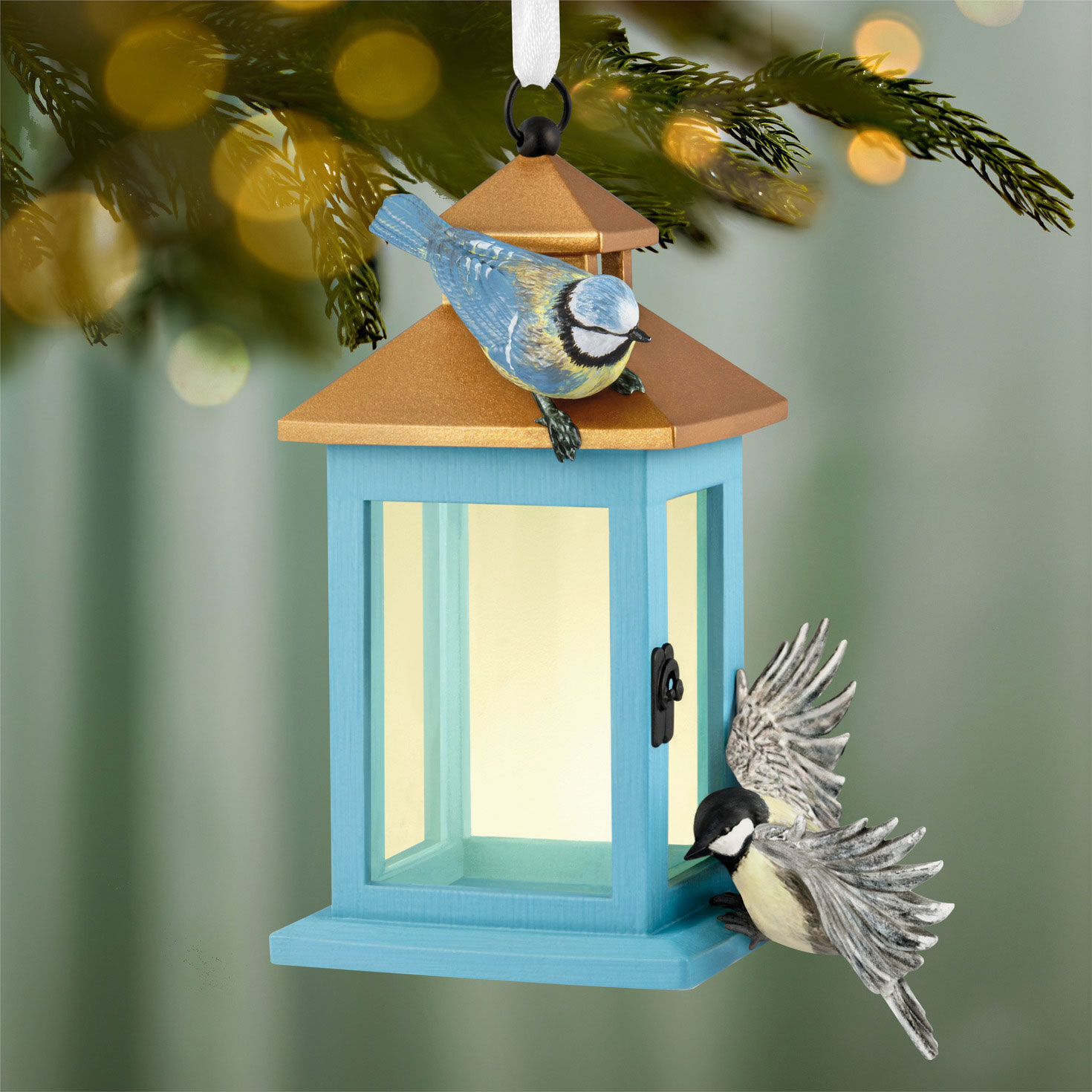 Birds on Lantern Keepsake Ornament hanging on tree image number 2