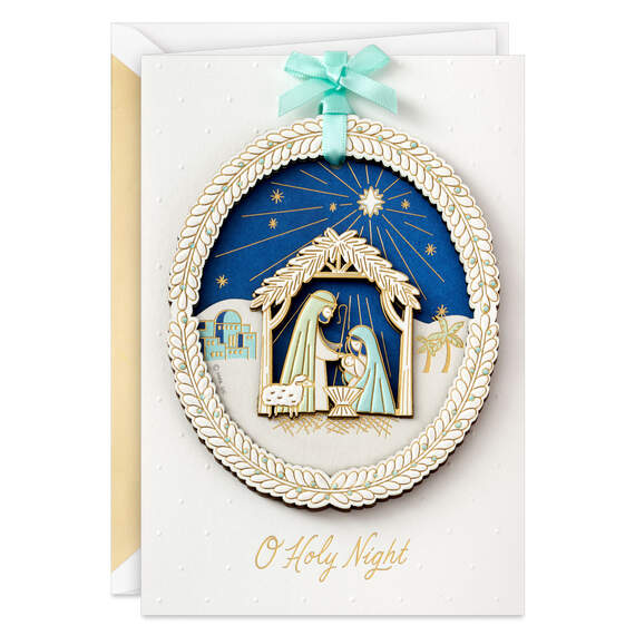 O Holy Night Nativity Scene Christmas Card With Ornament, , large image number 1