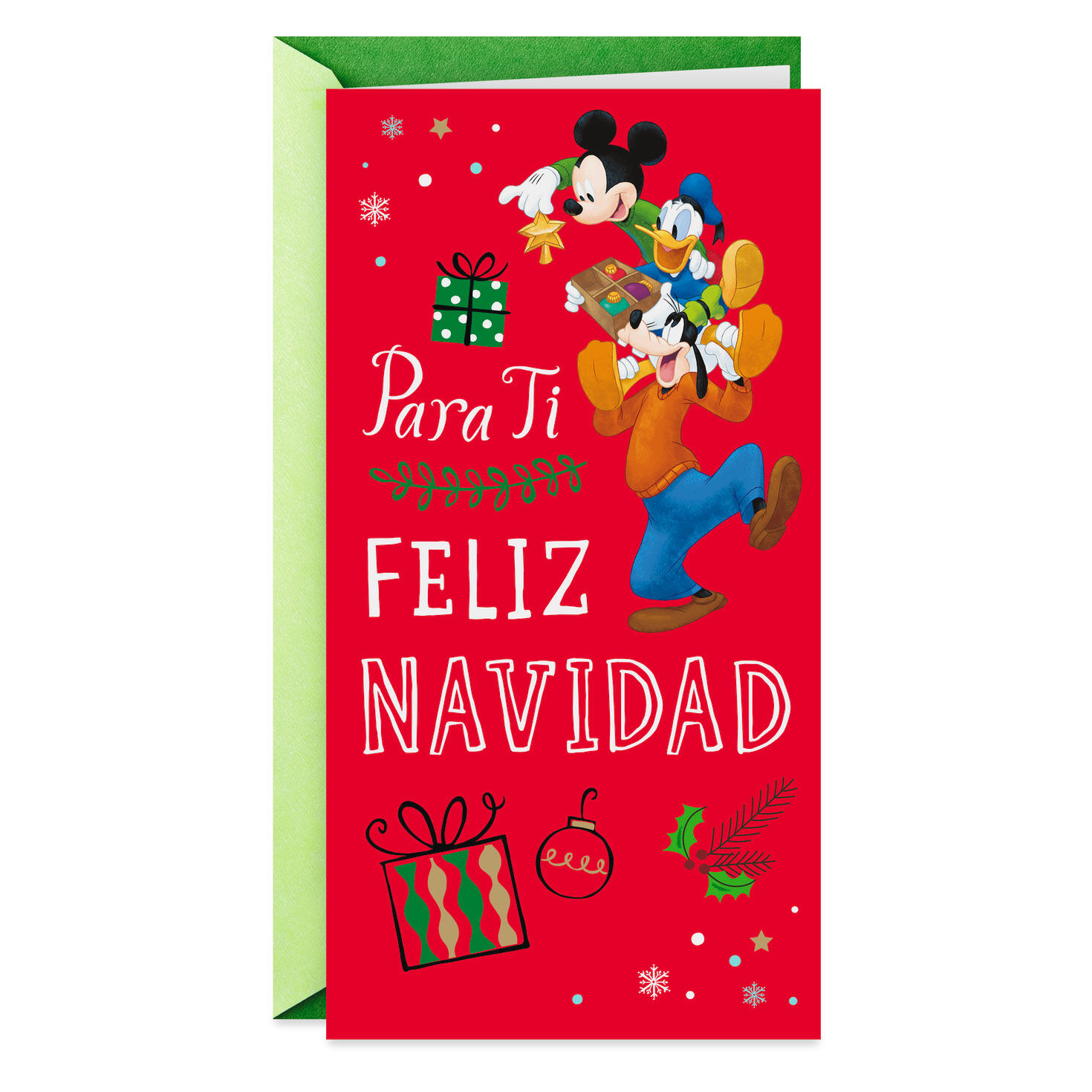 Disney Mickey Mouse and Friends Sharing the Merry Spanish-Language Money Holder Christmas Card