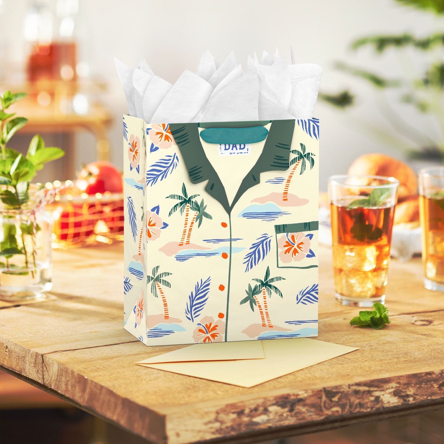 Men's Tropical Shirt Medium Gift Bag for Dad in use image number 2