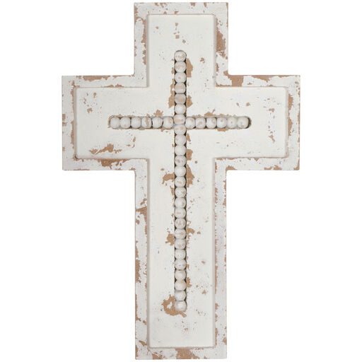 White Distressed Wood Cross, 12", 