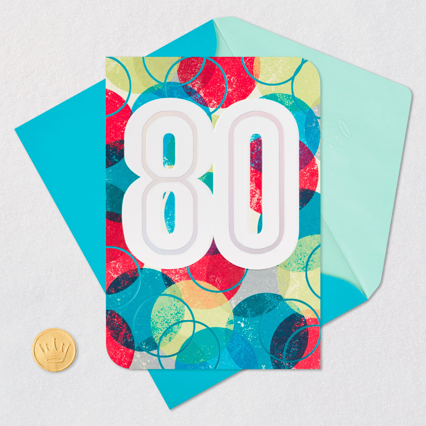Red and Blue Circles Eighth Birthday Card Card Front with Envelope and Gold Seal image number 5