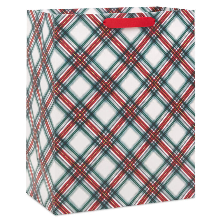 13" Festive Red and Green Plaid Large Holiday Gift Bag