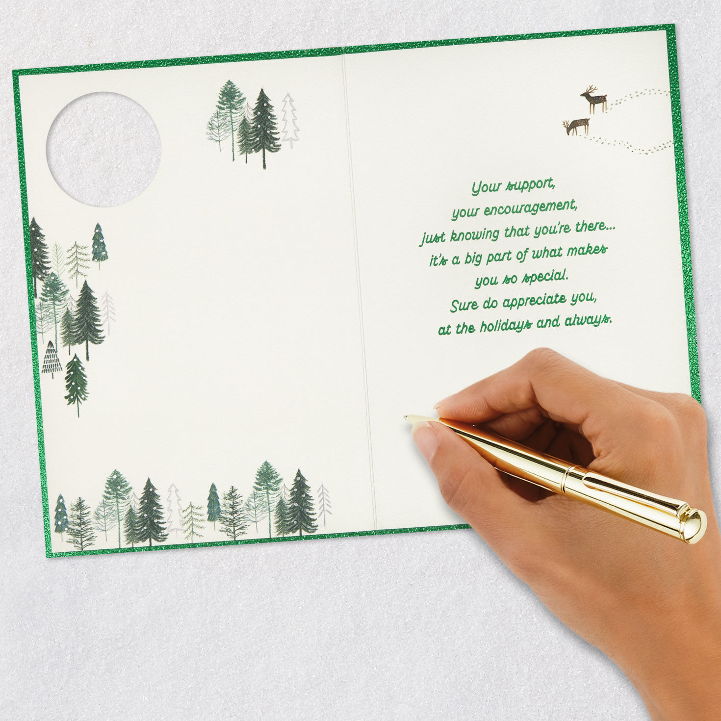 Cabin and Deer in Woods Dad Holiday Card Signing card image number 6