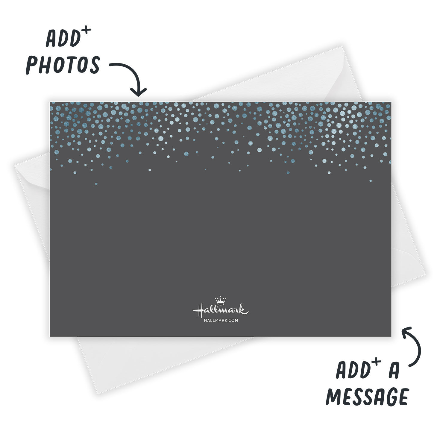 Blue Dots on Gray Grad Brunch Invitation Card back indicating personalization image number 3