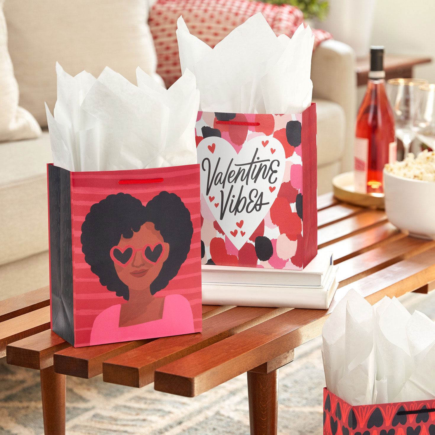 9.6" Valentine Vibes 4-Pack Assorted Medium Gift Bags, , large image number 2