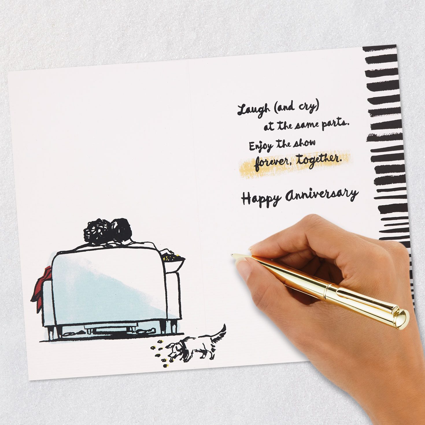Couple Watching a Show on Couch Anniversary Card Signing card image number 6