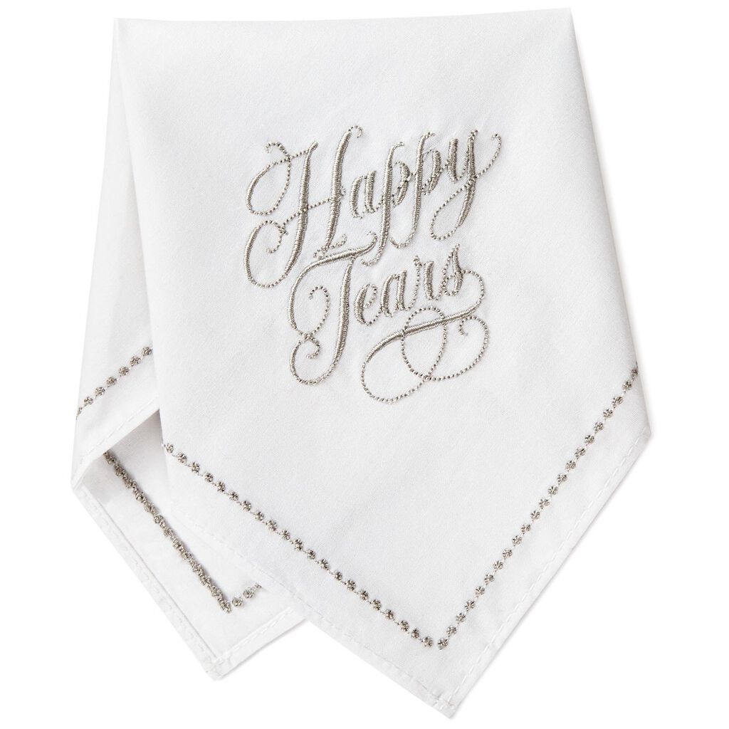 happy tears embroidered handkerchief