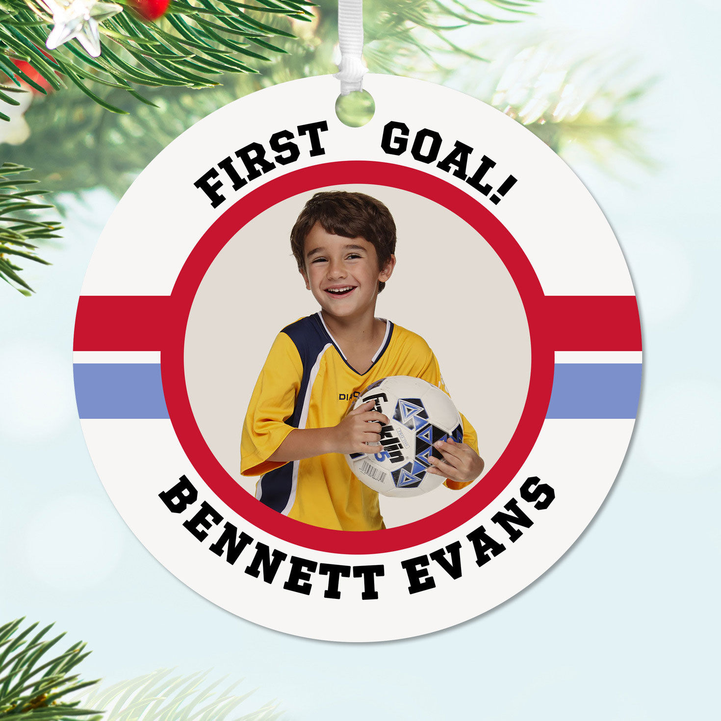 Soccer Round Metal Personalized Ornament, Custom Photo and Text, , large image number 2