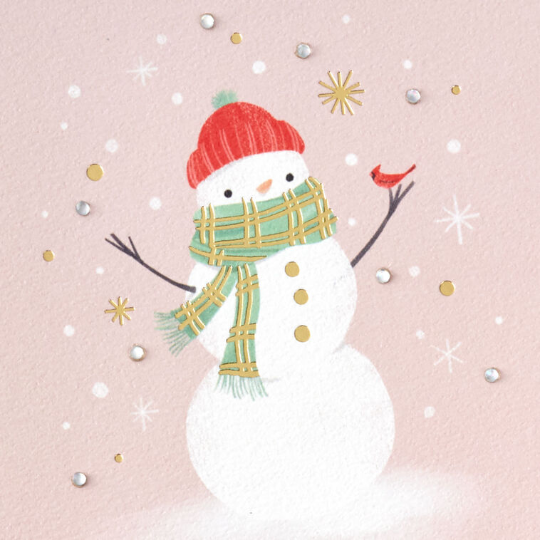 Snowman on Blush Pink Christmas Card Card Front Detail image number 4