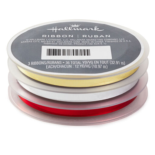 Gold/Silver/Red 3-Pack Metallic Curling Ribbon, 108', 