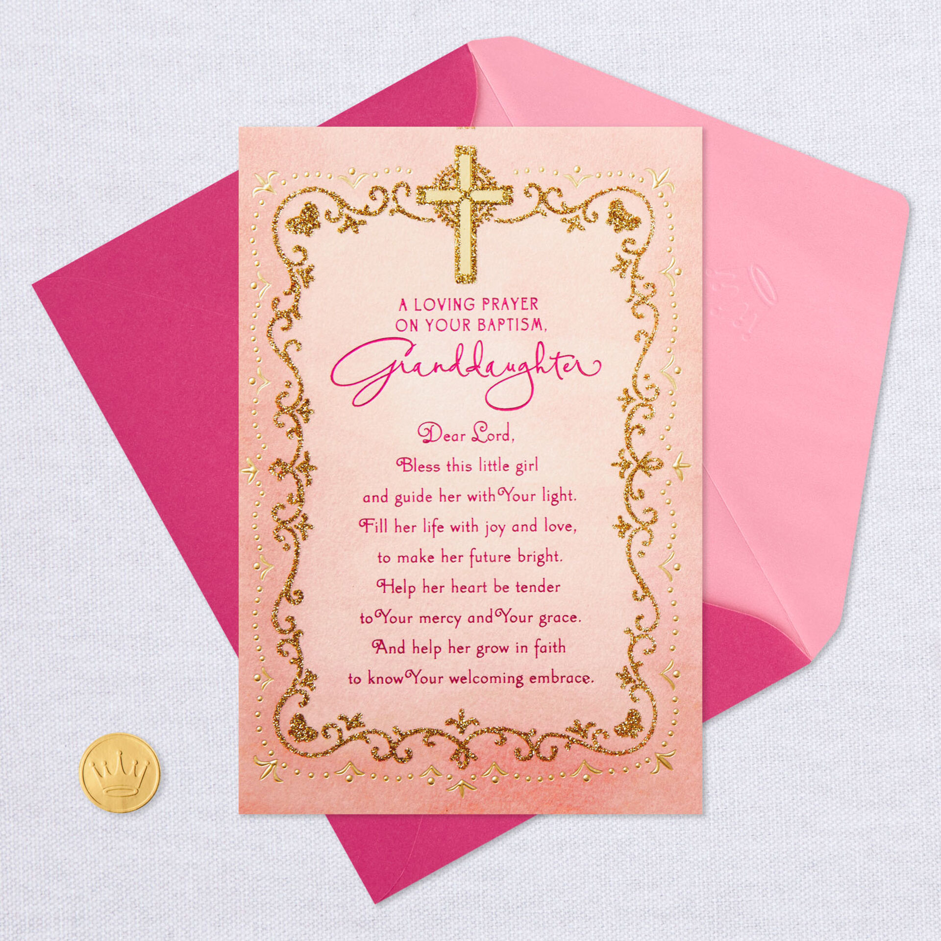 Pink Cross Baptism Card for Granddaughter Greeting Cards Hallmark