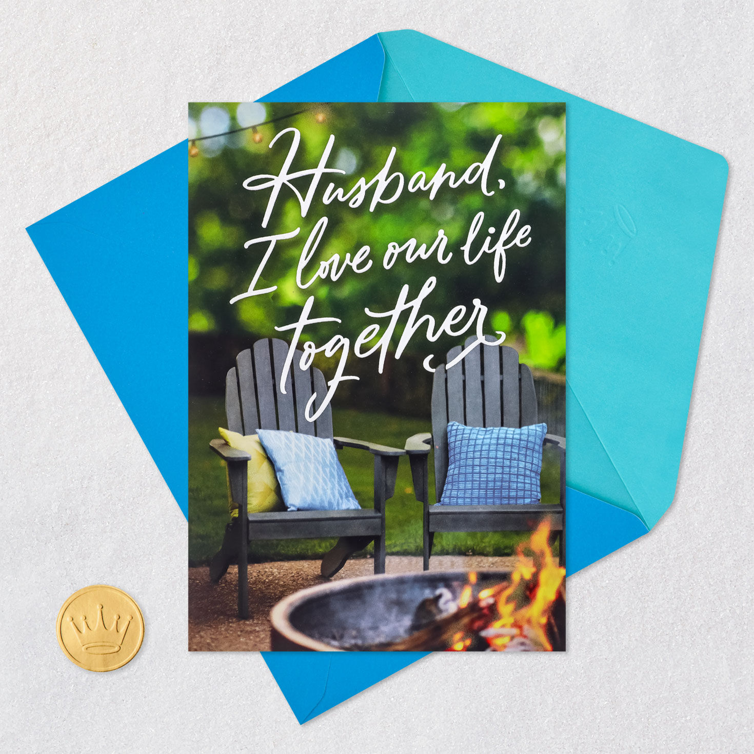 Deck Chairs and Fire Pit Husband Birthday Card Card Front with Envelope and Gold Seal image number 6