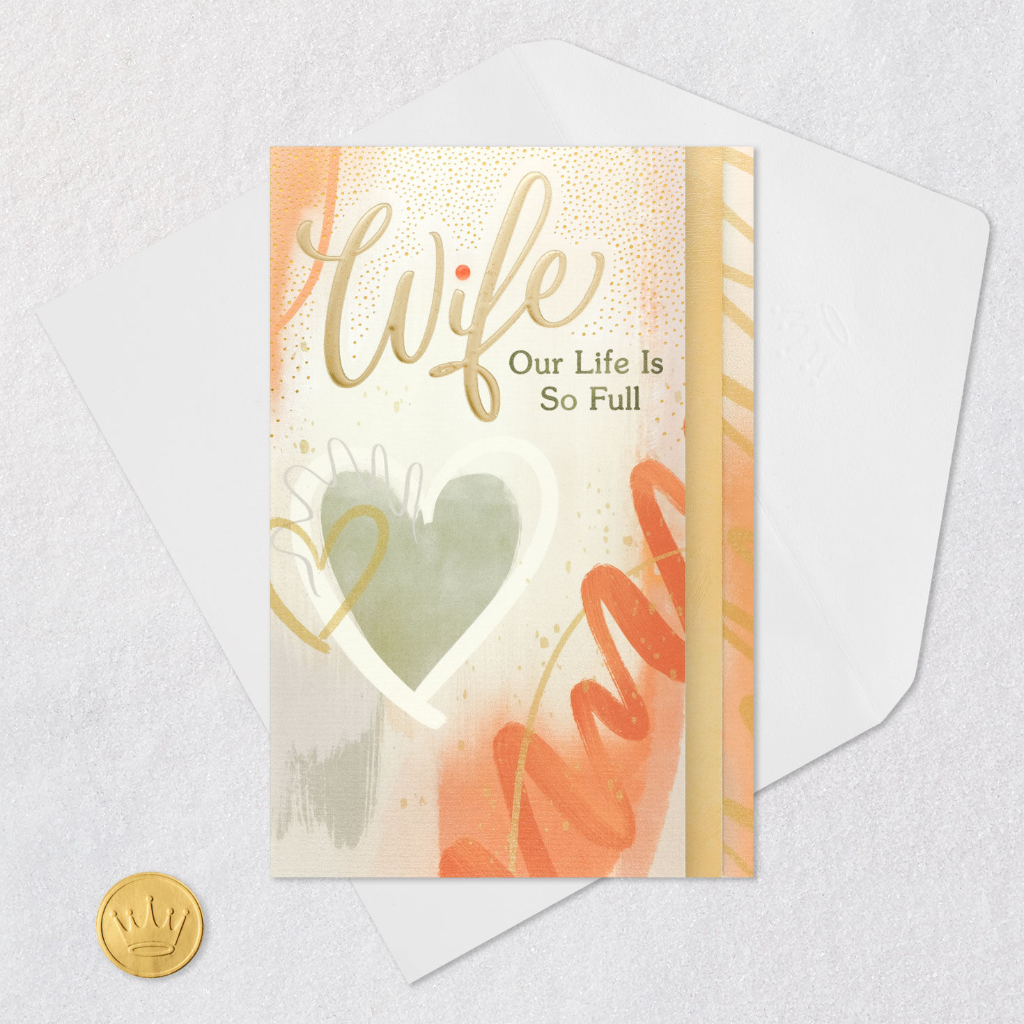 Abstract Hearts Wife Anniversary Card Card Front with Envelope and Gold Seal image number 7