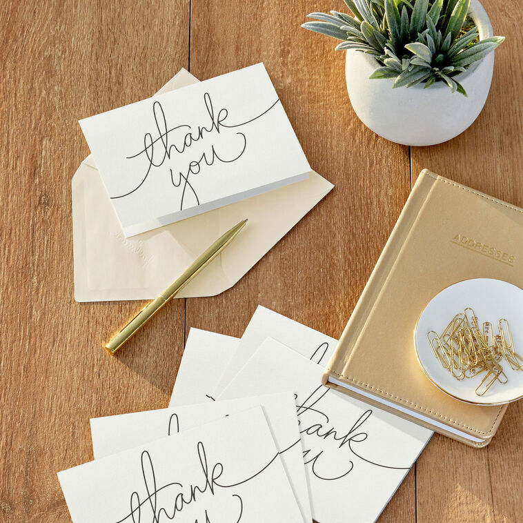 Black Script on White Thank You Notes Bulk Pack card in use image number 6