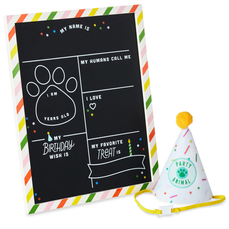 Pet Birthday Chalkboard With Party Hat