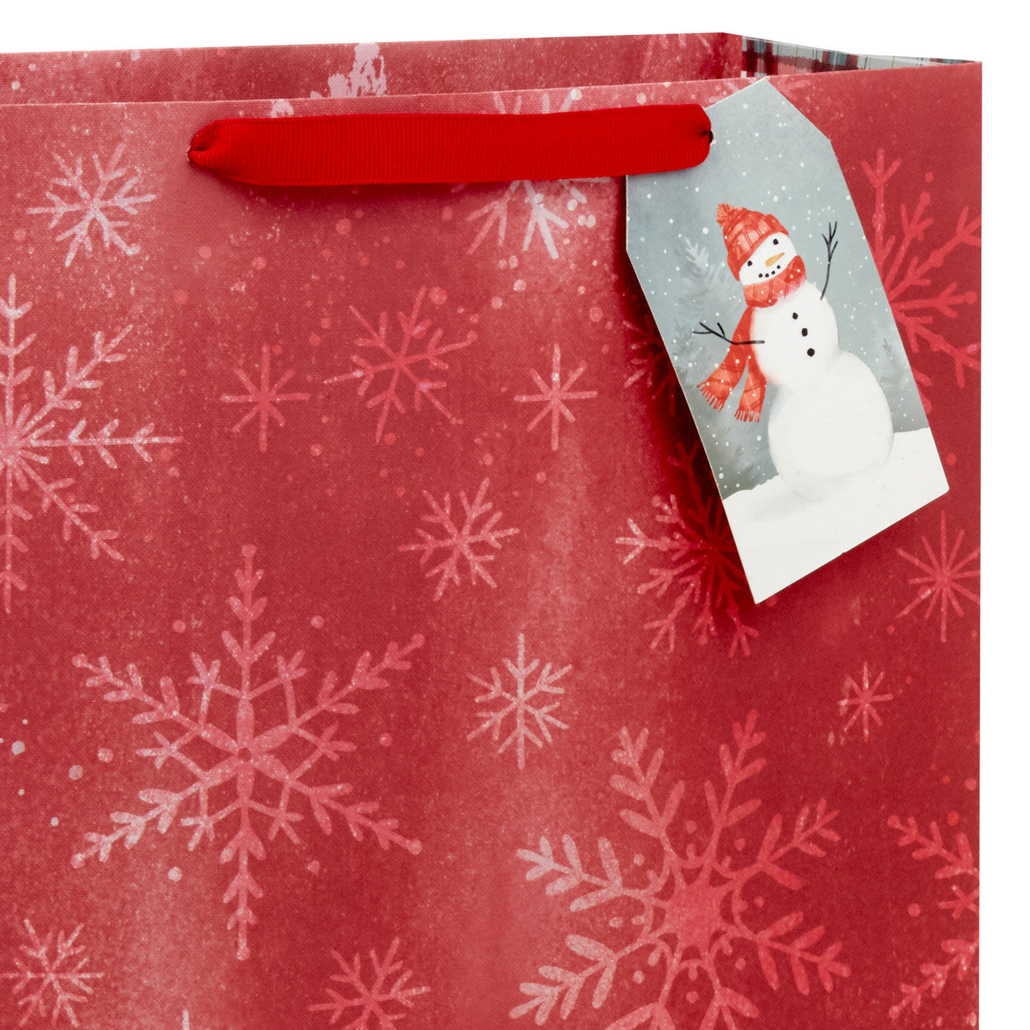 Snowflakes on Dark Red Extra-Large Holiday Gift Bag Handle Detail image number 4