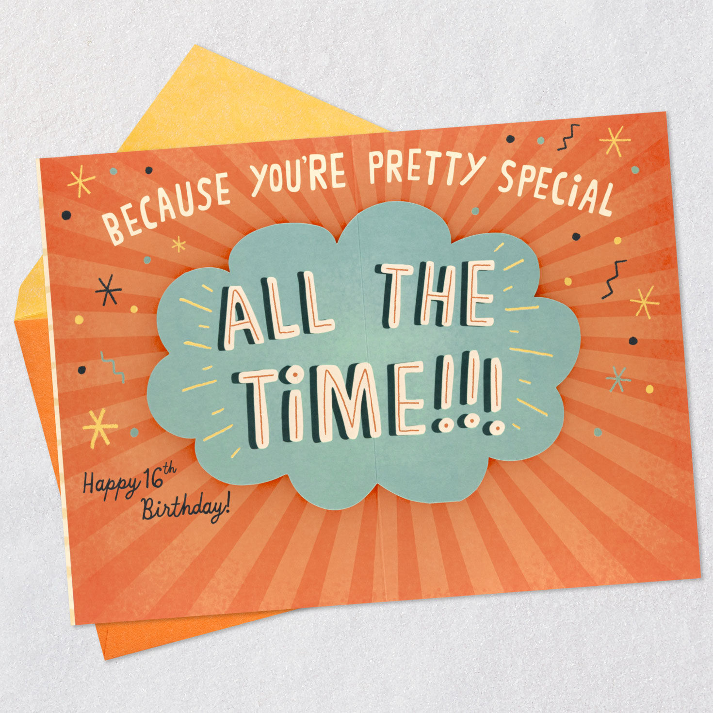 Stripe and Rays Sign 16th Birthday Card Open card with envelope image number 3