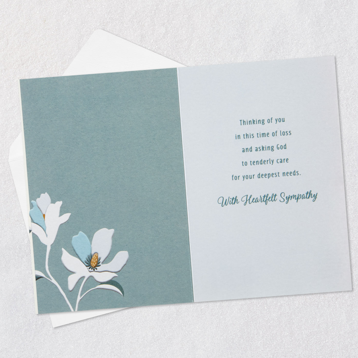 Lilies on Blue Christian Sympathy Card From All Open card with envelope image number 3