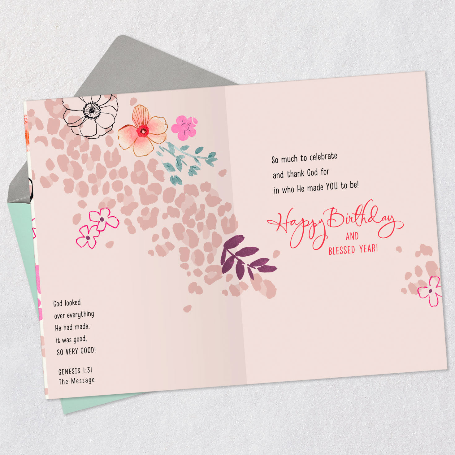 Flowers and Leopard Spots Religious Birthday Card  image number 4