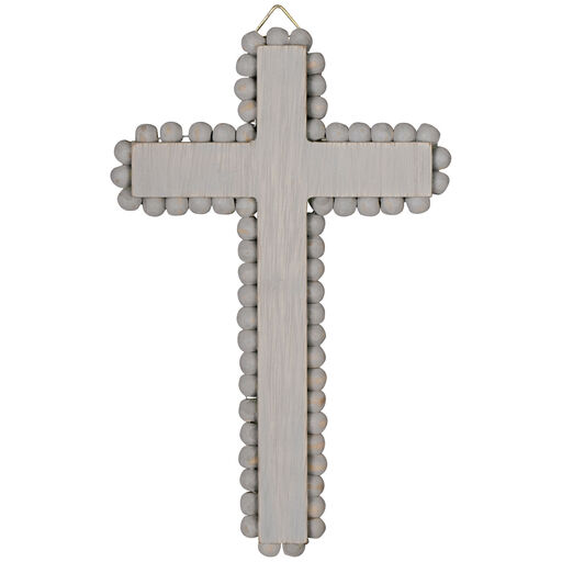 Gray Beaded Wood Cross, 8", 