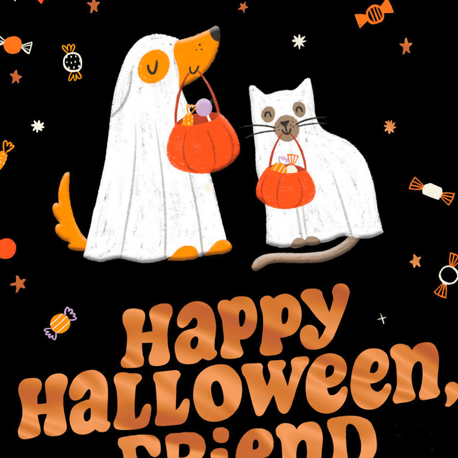 Dog and Cat in Costume Halloween Card for Friend Card Front Detail image number 4