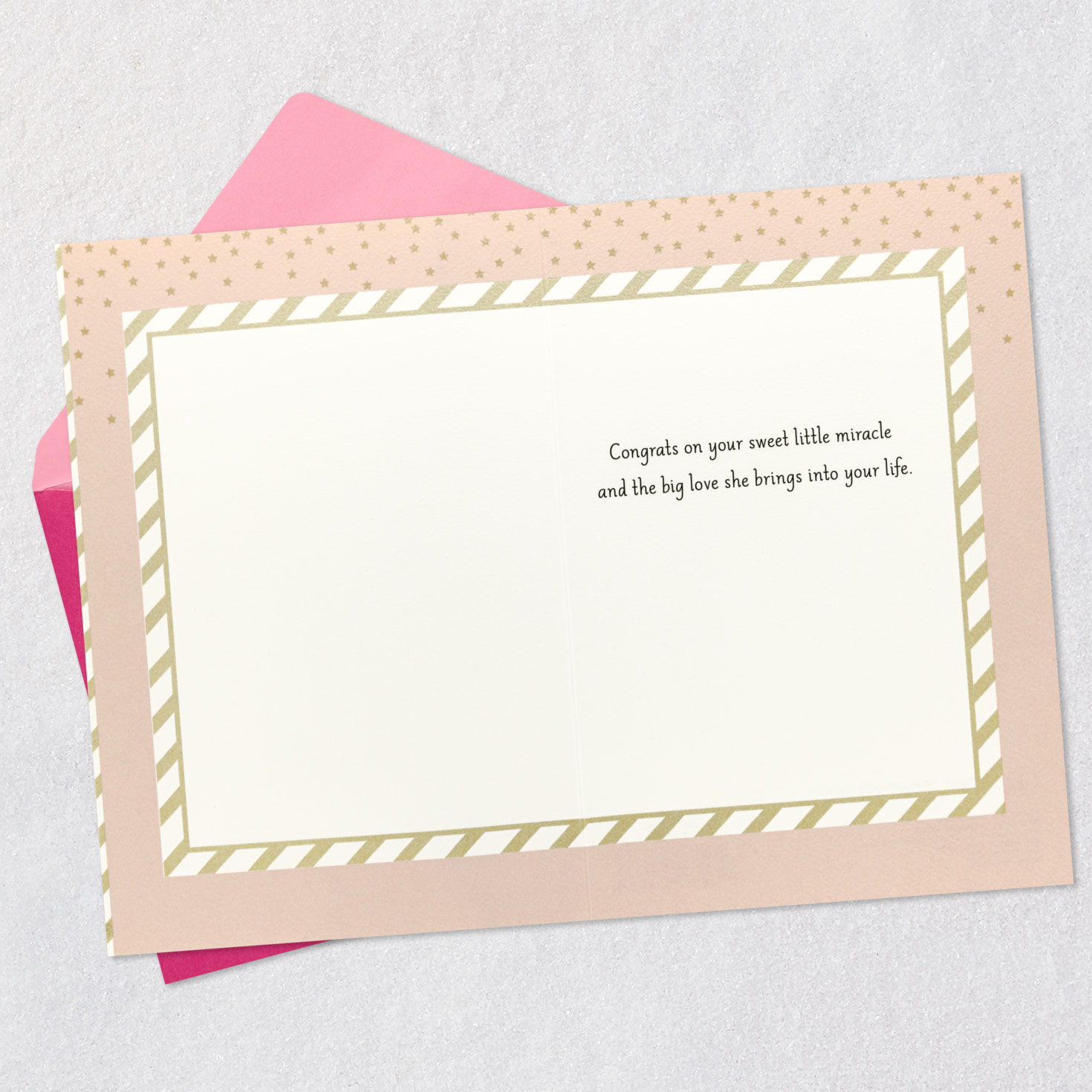 Crescent Moon and Stars on Pink New Baby Girl Card Open card with envelope image number 3
