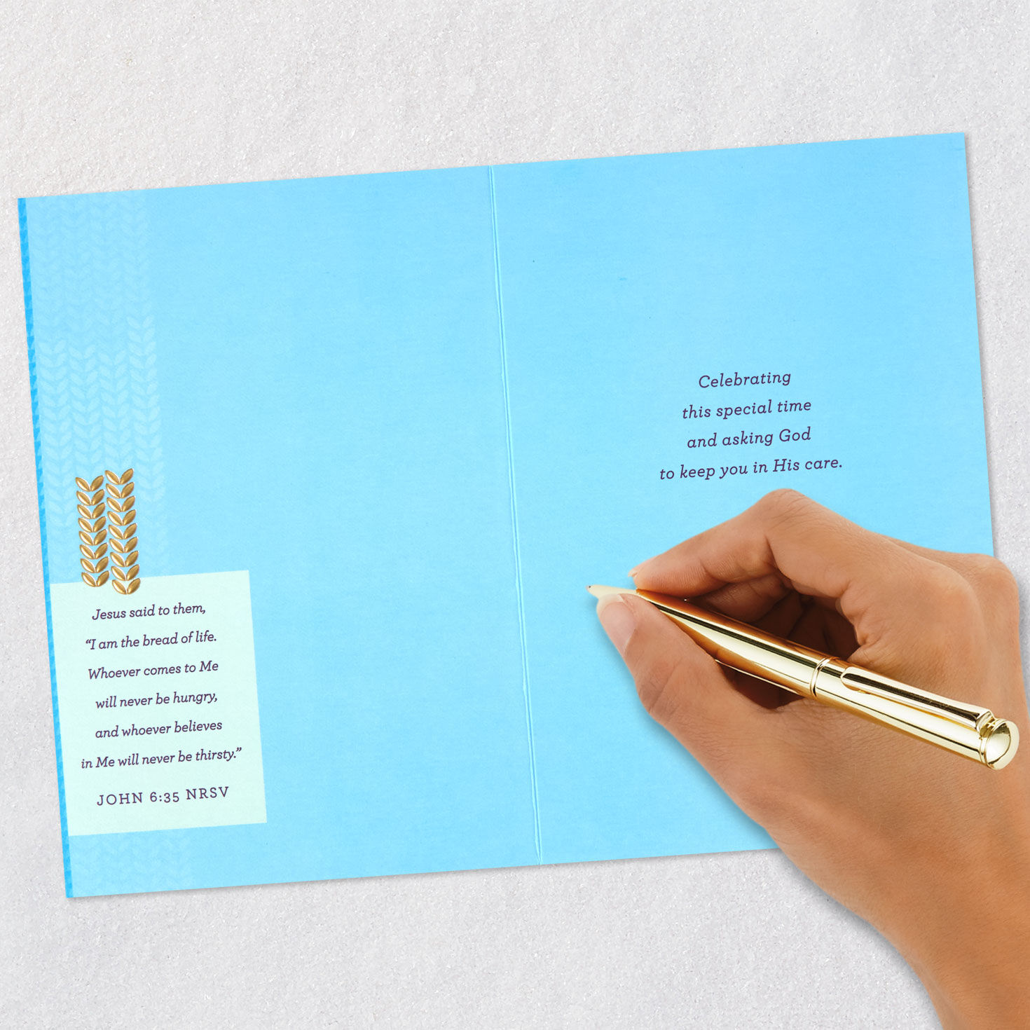 Gold Chalice and Grapes on Blue First Communion Card Signing card image number 7