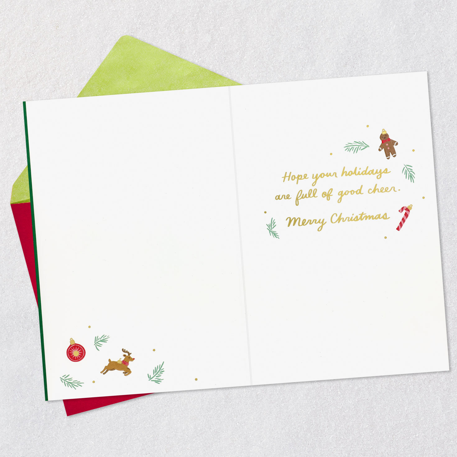 Mini Tree Ornaments Green Christmas Card Open card with envelope image number 3