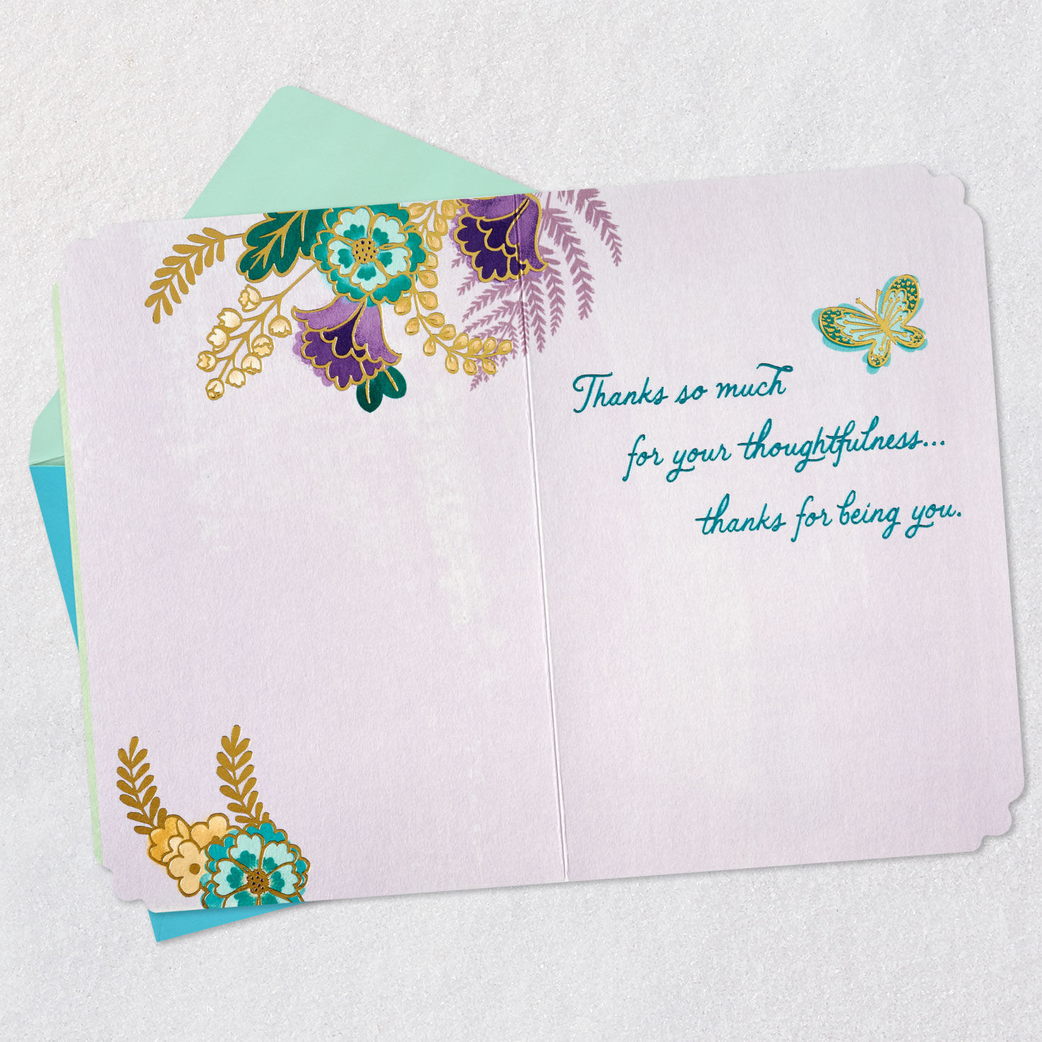 Blue and Purple Flowers Thank You Card Open card with envelope image number 3