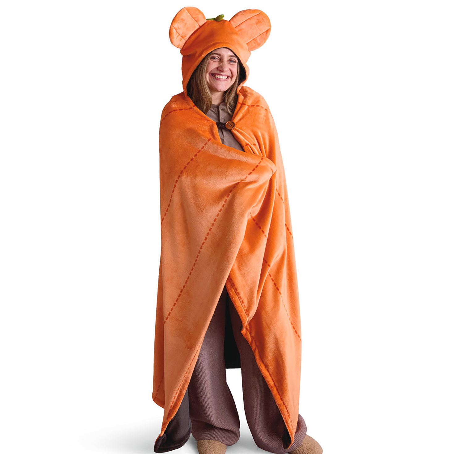 Mickey Mouse Orange Jack-o'-Lantern Hooded Blanket in use front image number 2