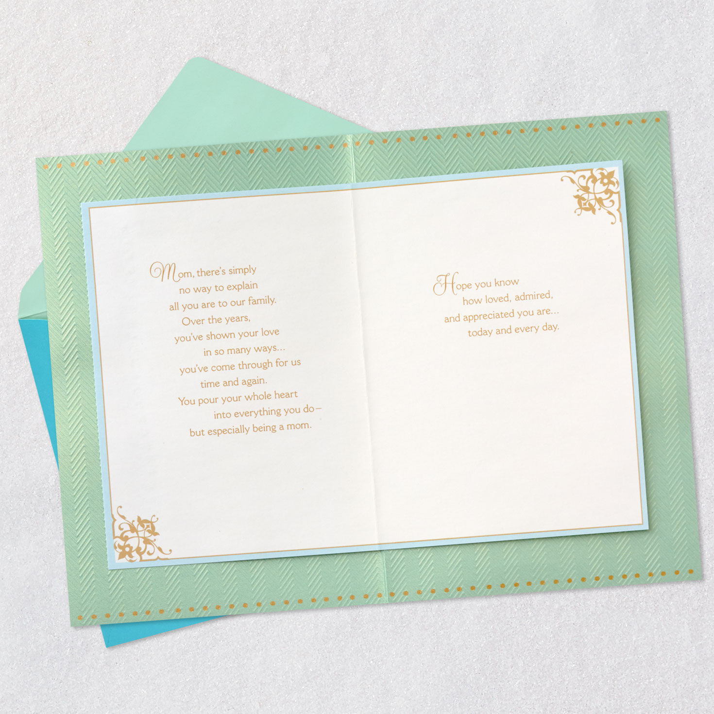 Ornate Gold Frame on Blue Birthday Card for Mom Open card with envelope image number 4